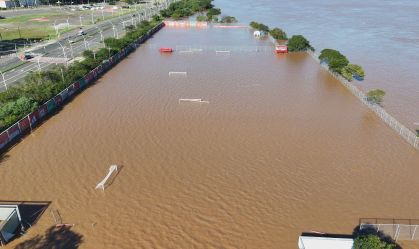 Centro de treinamento do Internacional submerso durante a enchente em Porto Alegre (RS)