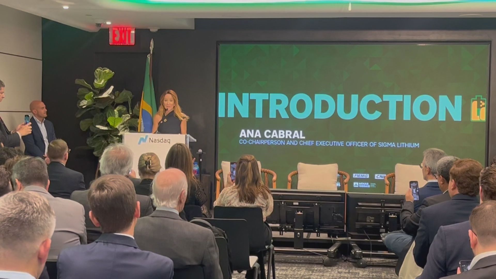 Ana Cabral, CEO da Sigma, durante evento sobre o Vale do Lítio de Minas Gerais na sede da Nasdaq, em Nova York