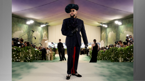 Bad Bunny no Met Gala 2024, que ocorre na noite desta segunda-feira, no Metropolitan Museum of Art, em Nova York