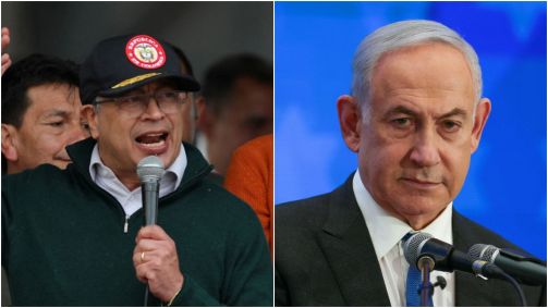 Gustavo Petro, presidente da Colômbia (esq.) e Benjamin Netanyahu, primeiro-ministro de Israel (dir.)