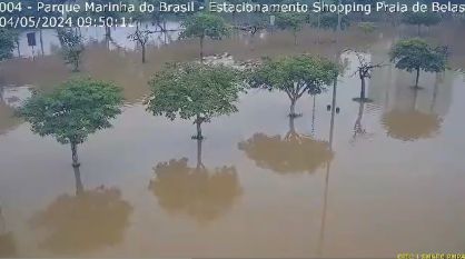 Árvores ficam quase submersas no Parque da Marinha do Brasil, em Porto Alegre (RS)