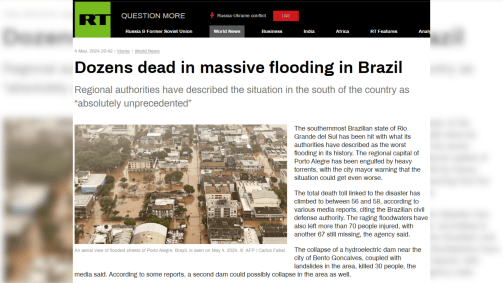 RT News repercute enchentes no Rio Grande do Sul
