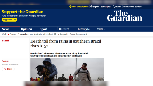 The Guardian repercute enchentes no Rio Grande do Sul