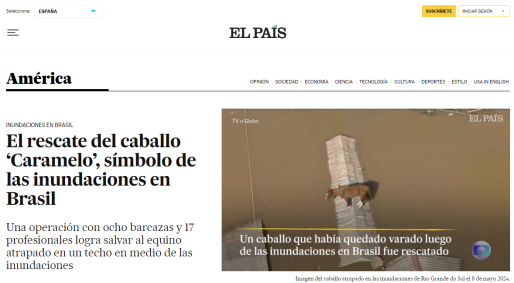 El País repercute resgate do cavalo &quot;Caramelo&quot; no Rio Grande do Sul