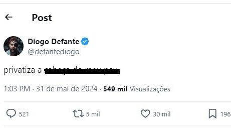 Humorista Diogo Defante posta indireta contra Neymar nas redes sociais / Reprodução/Twitter