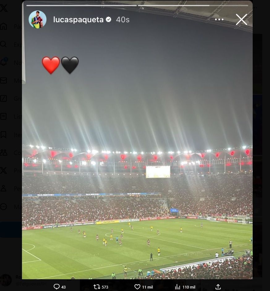 Paquetá faz postagem durante jogo do Flamengo no Maracanã / Reprodução/Instagram