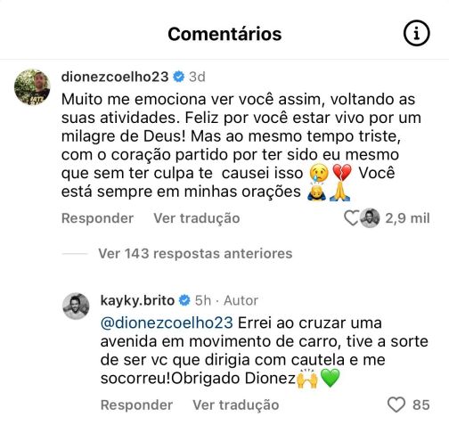Post de Kayky Brito em resposta ao motorista que o atropelou / Reprodução/Instagram