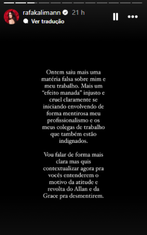 Rafa Kalimann publica stories se pronunciando sobre especulações em torno de atrito com colegas de equipe nos bastidores de novela das sete / Reprodução/Redes Sociais