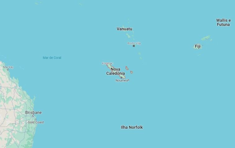 Situada no Pacífico Sul, a Nova Caledônia é um território francês semiautônomo e tem como vizinhos a Austrália, Fiji e Vanuatu / Google Maps
