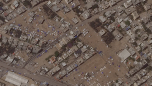 Imagens de satélite mostram diminuição no número de tendas em Rafah, na Faixa de Gaza, no dia 8 de maio