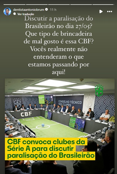 Vice-presidente do Grêmio reclama da CBF / Reprodução / Redes Sociais