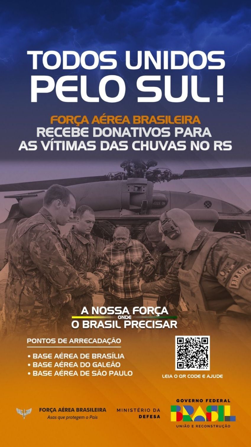 FAB recolherá doações para vítimas da chuva no RS nas bases aéreas do Rio, Brasília e SP / FAB