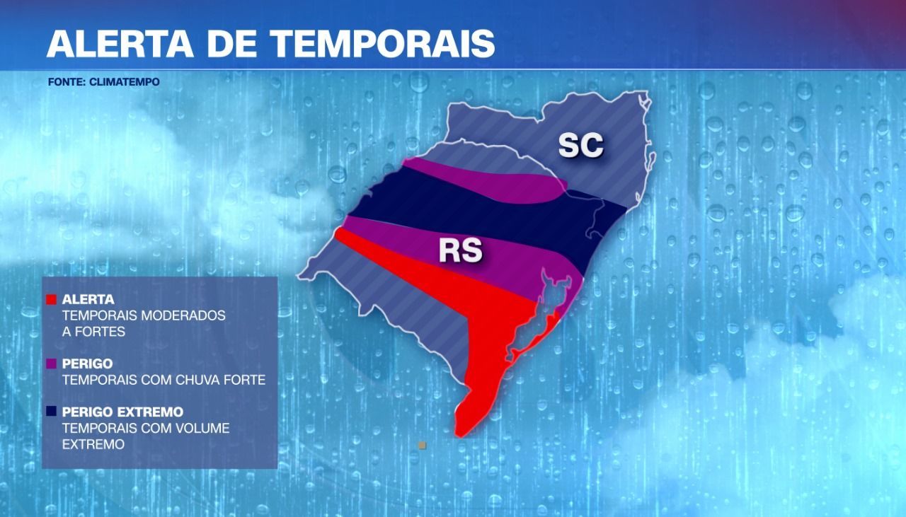 Áreas de maiores riscos de temporais para este domingo (12), segundo o Climatempo. / CNN
