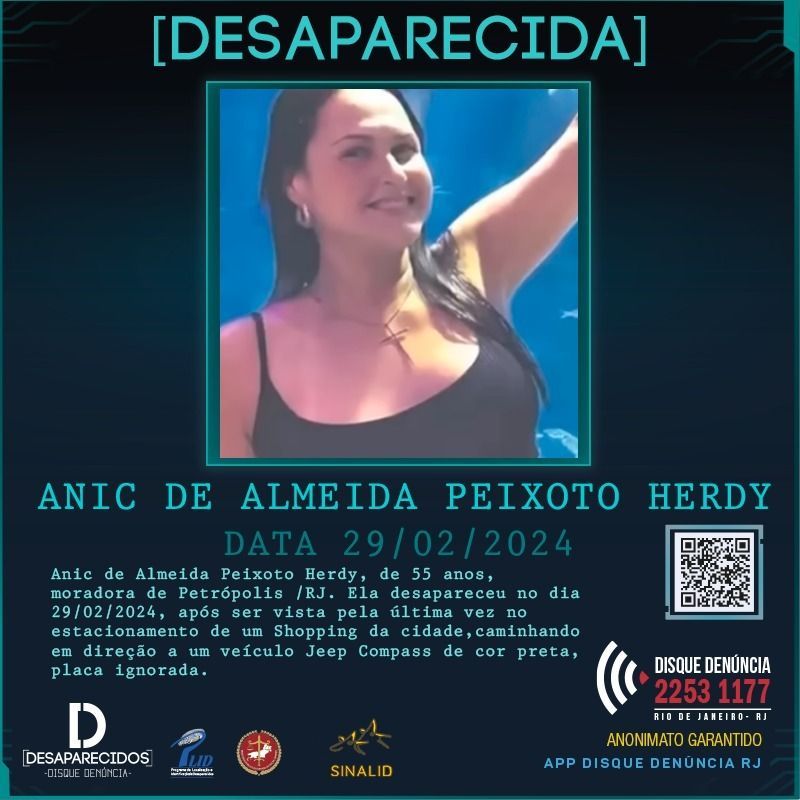 Cartaz para buscar informações sobre a advogada Anic Herdy / Disque Denúncia RJ/Divulgação