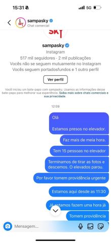Turistas enviaram mensagens aos perfis do Sampa Sky nas redes sociais para pedir por socorro / Reprodução