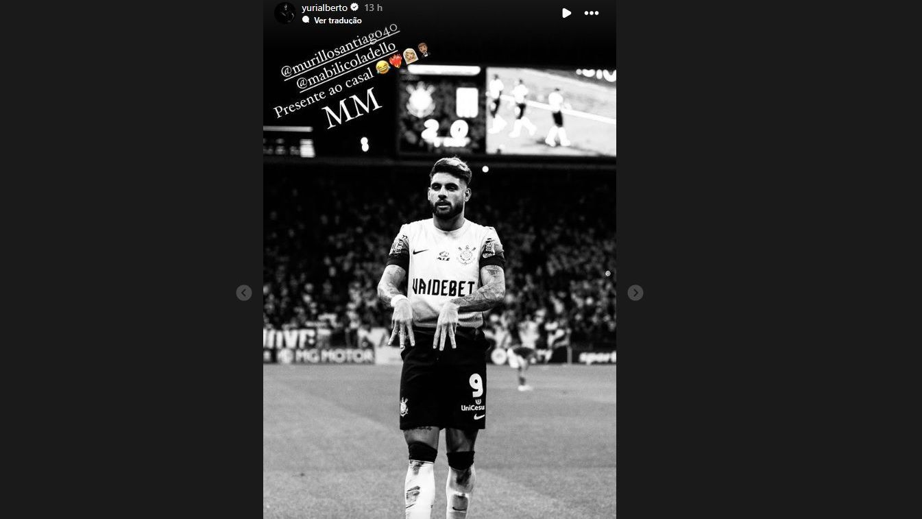 Yuri Alberto homenageia o amigo Murillo e sua noiva, Mabili, após gol contra o Racing-URU / Reprodução/Instagram
