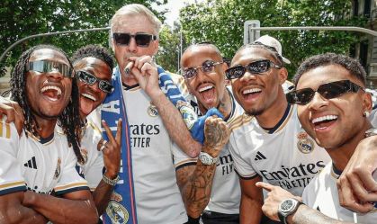 Ancelotti e jogadores em festa do Real Madrid