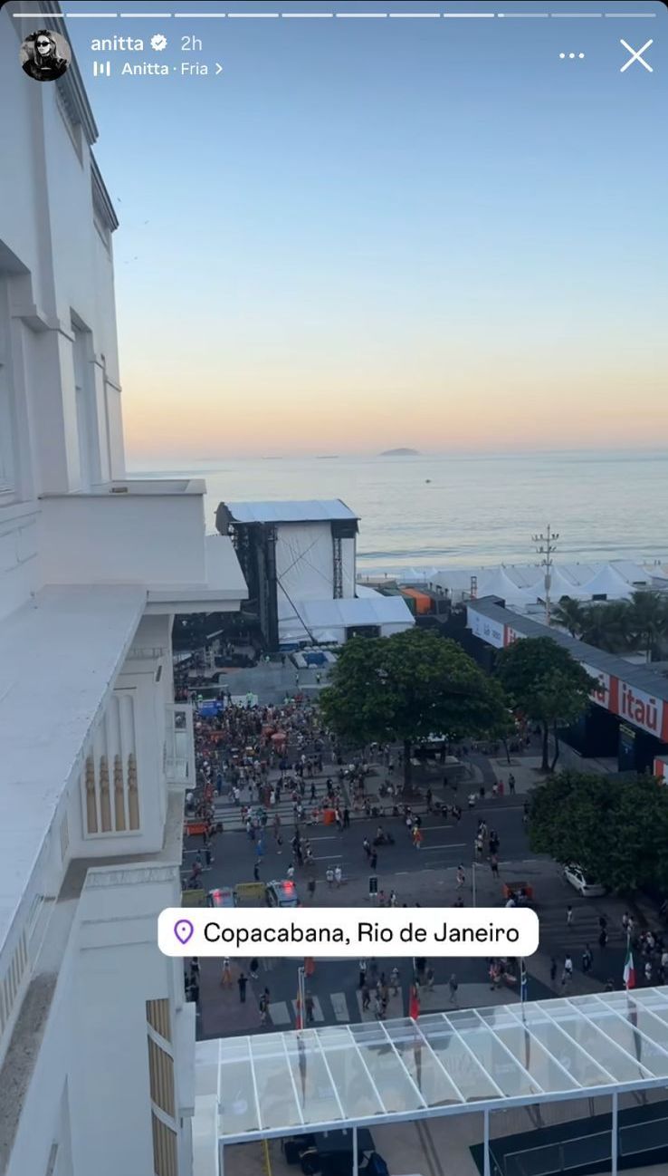 Anitta posta story no Copacabana Palace antes do show de Madonna / Reprodução/Anitta/Instagram