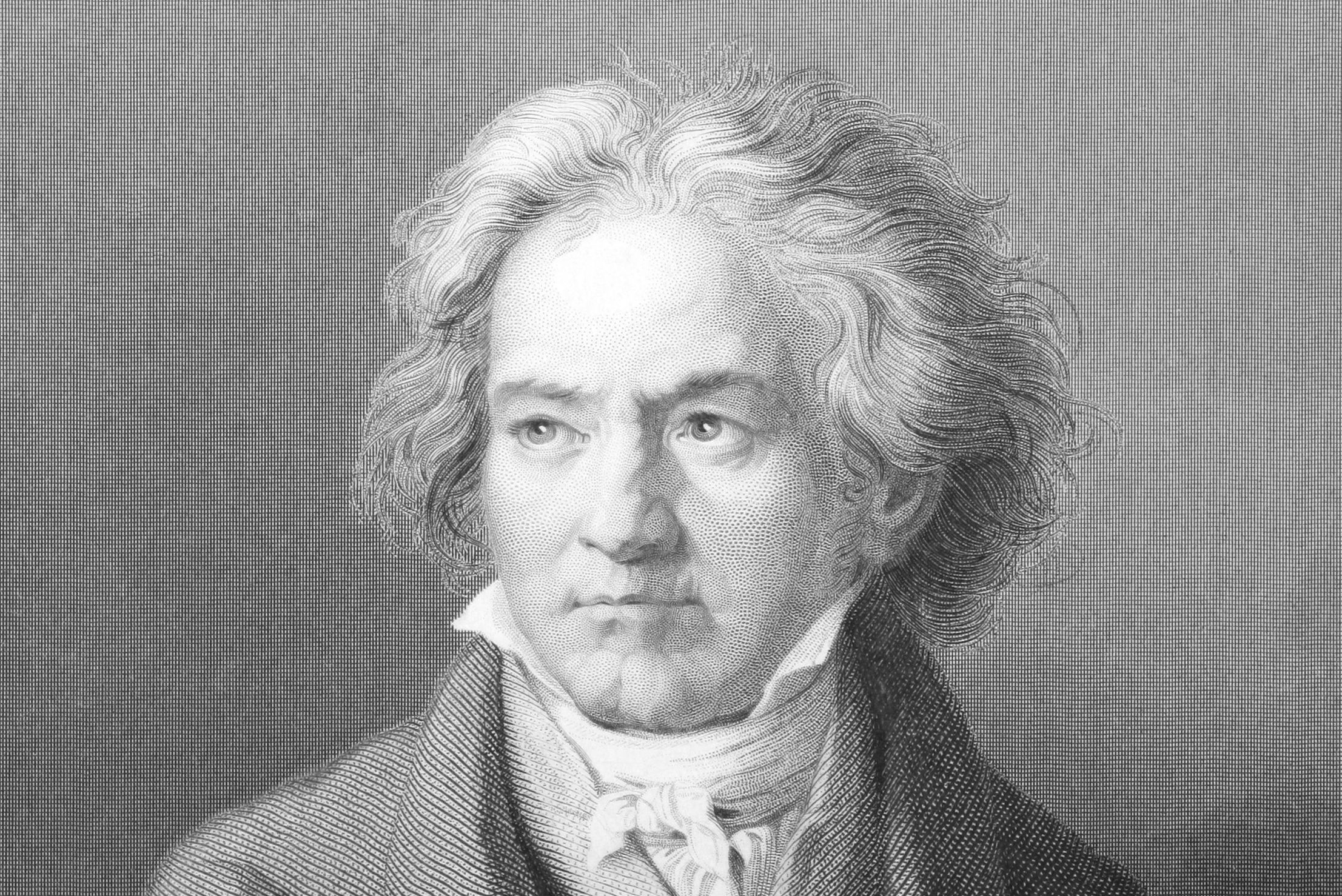 A pencil drawn portrait of Ludwig Van Beethoven