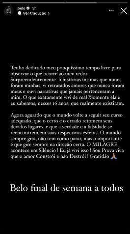 Belo faz desabafo nas redes sociais / Reprodução/Belo/Instagram