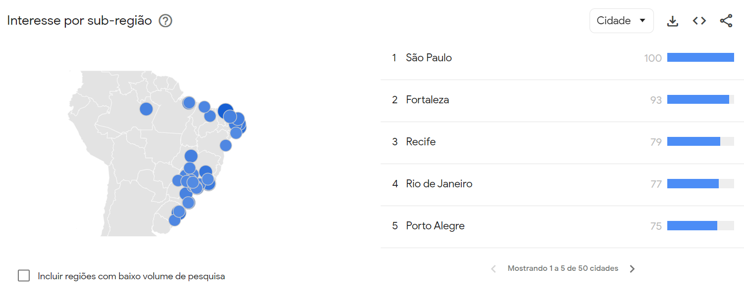 Cidades com maior interesse de busca por Madonna desde 2004 no Brasil / Reprodução/Google Trends