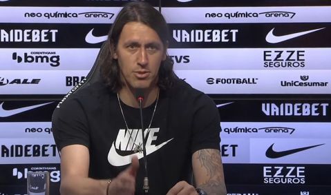 Cássio em coletiva de despedida do Corinthians