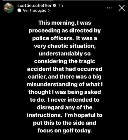 Scottie Scheffler publicou nota oficial sobre prisão / Foto: Reprodução/ Instagram