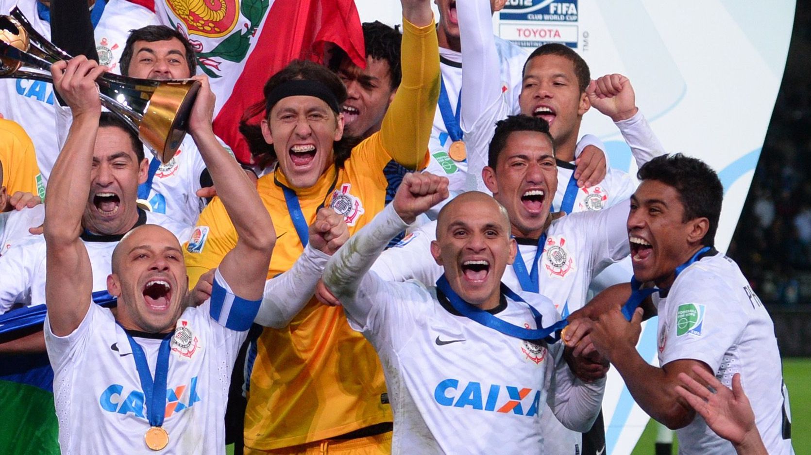 Corinthians comemora a conquista do título do Mundial de Clubes em 2012