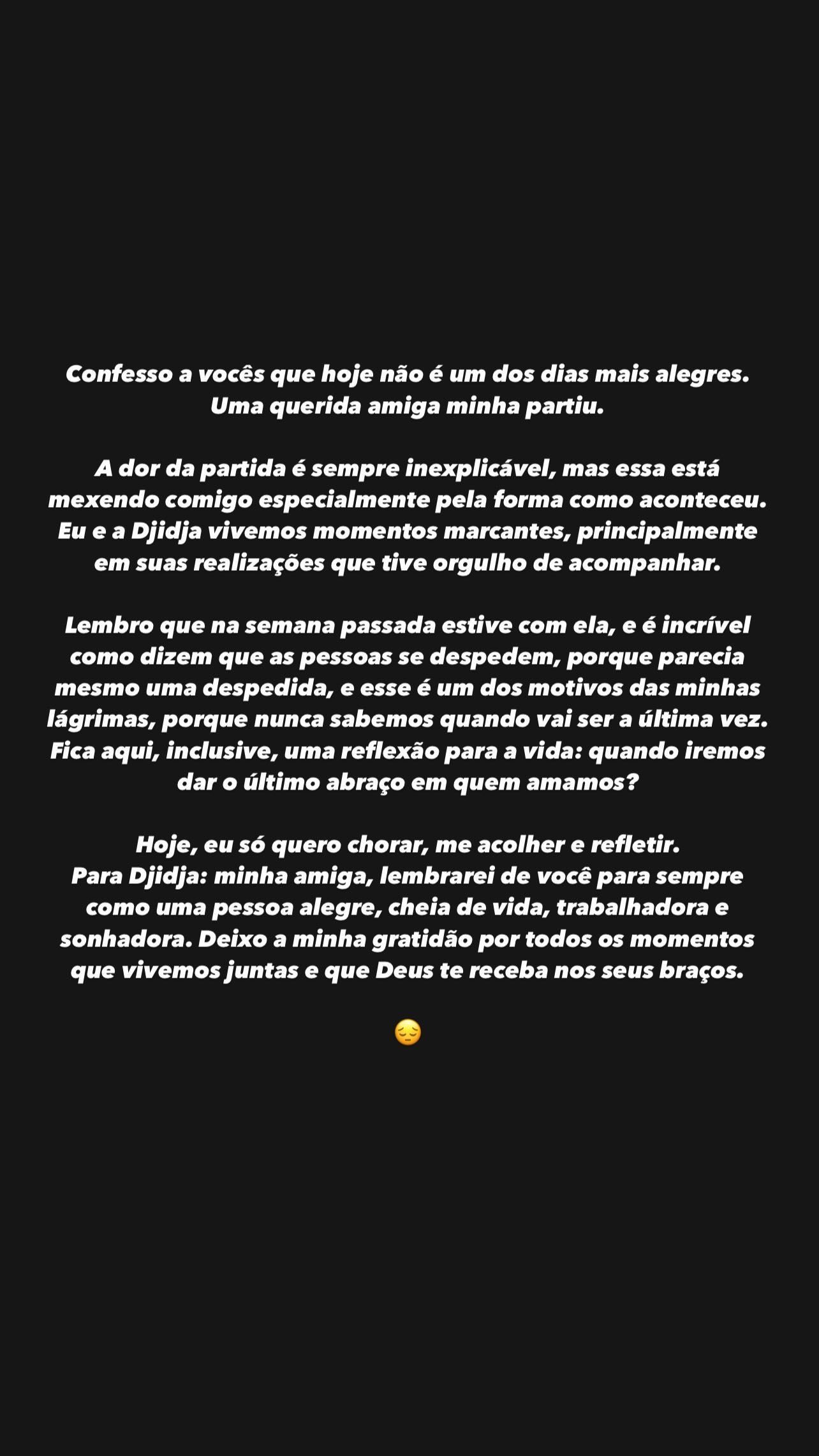 Isabelle Nogueira homenageia Djidja Cardoso / Reprodução/Instagram