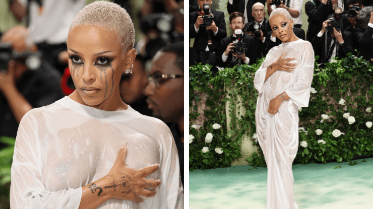 Doja Cat rouba a cena com "look molhado" no Met Gala 2024 / Dia Dipasupil/Getty Images// Jamie McCarthy/Getty Images