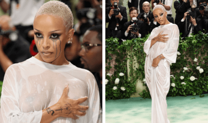 Doja Cat rouba a cena ao aparecer de toalha e "look molhado" no Met Gala 2024