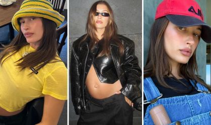 Baby tee, cintura baixa e mais: veja o estilo de Hailey Bieber na gravidez