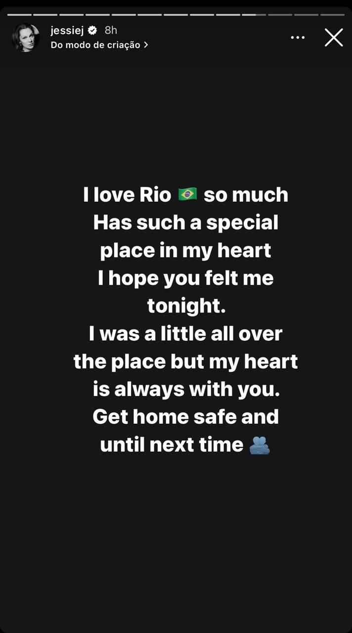 Jessie J se declarou ao Rio de Janeiro após sua apresentação / Reprodução/Instagram