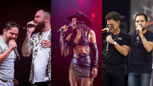 Montagem com foto da dupla Jorge e Mateus, da cantora Ana Castela e da dupla Zezé Di Camargo e Luciano