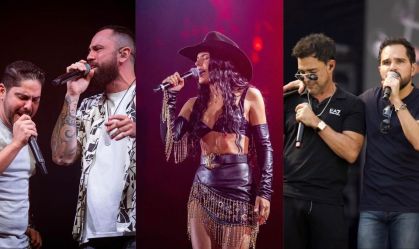 Montagem com foto da dupla Jorge e Mateus, da cantora Ana Castela e da dupla Zezé Di Camargo e Luciano