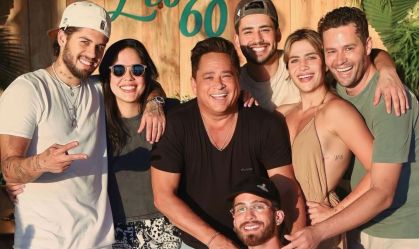 Foto do cantor Leonardo com os filhos Pedro Leonardo, Monyque, Jéssica, Zé Felipe, Matheus e João Guilherme