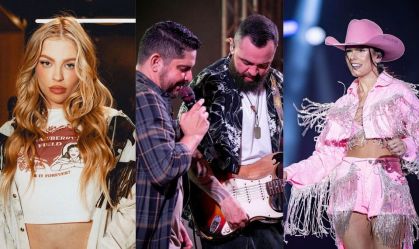 Montagem com foto da cantora Luísa Sonza, da dupla Jorge e Mateus e da cantora Ana Castela