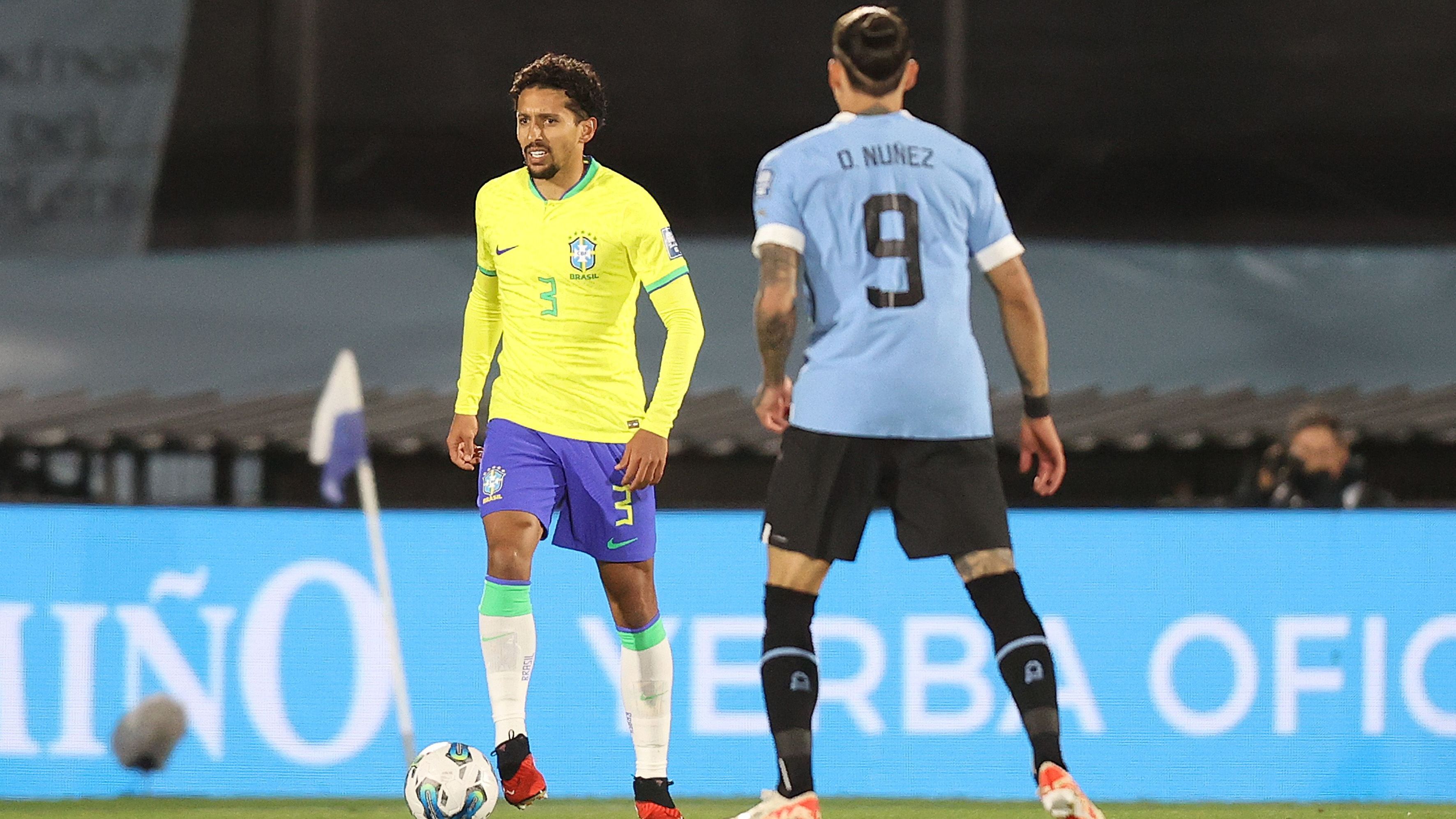 Marquinhos. Uruguai x Brasil no Estadio Centenario em Montevideu pelas Eliminatórias 2026