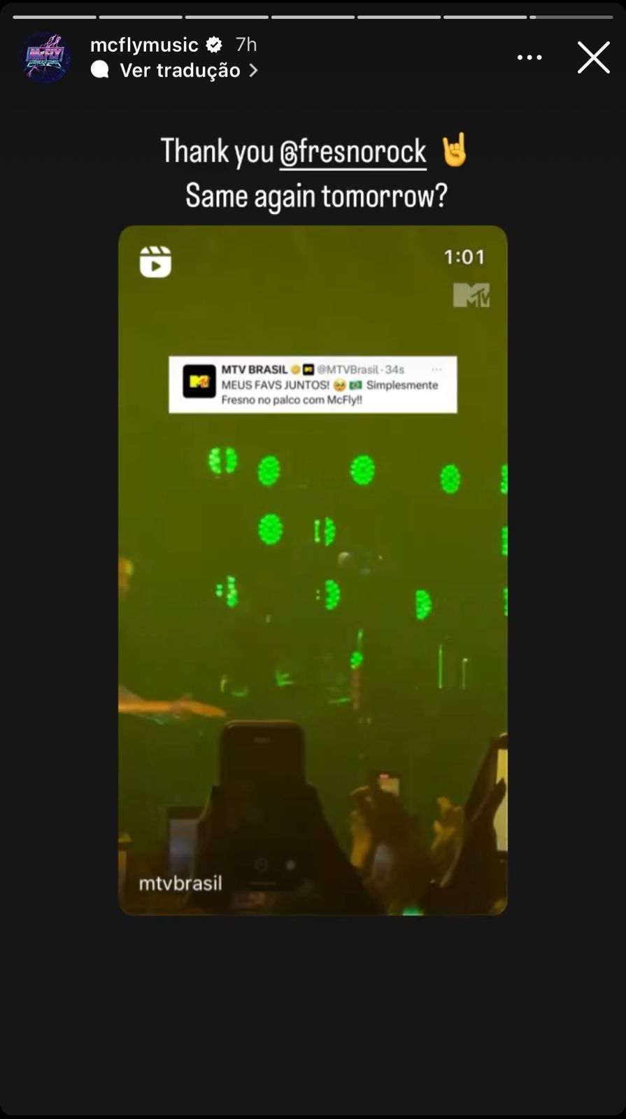 McFly compartilhou um vídeo ao lado da banda brasileira Fresno / Reprodução/Instagram