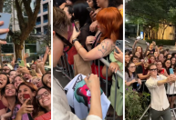 McFly no Brasil: integrantes tiram fotos com fãs na porta do hotel