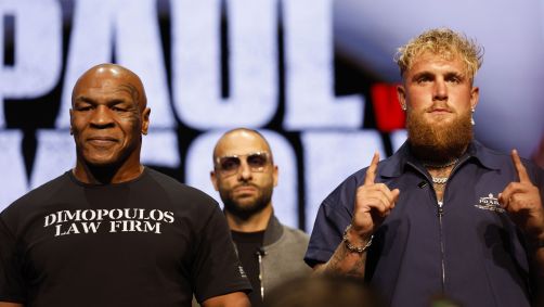 Mike Tyson e Jake Paul em divulgação de luta