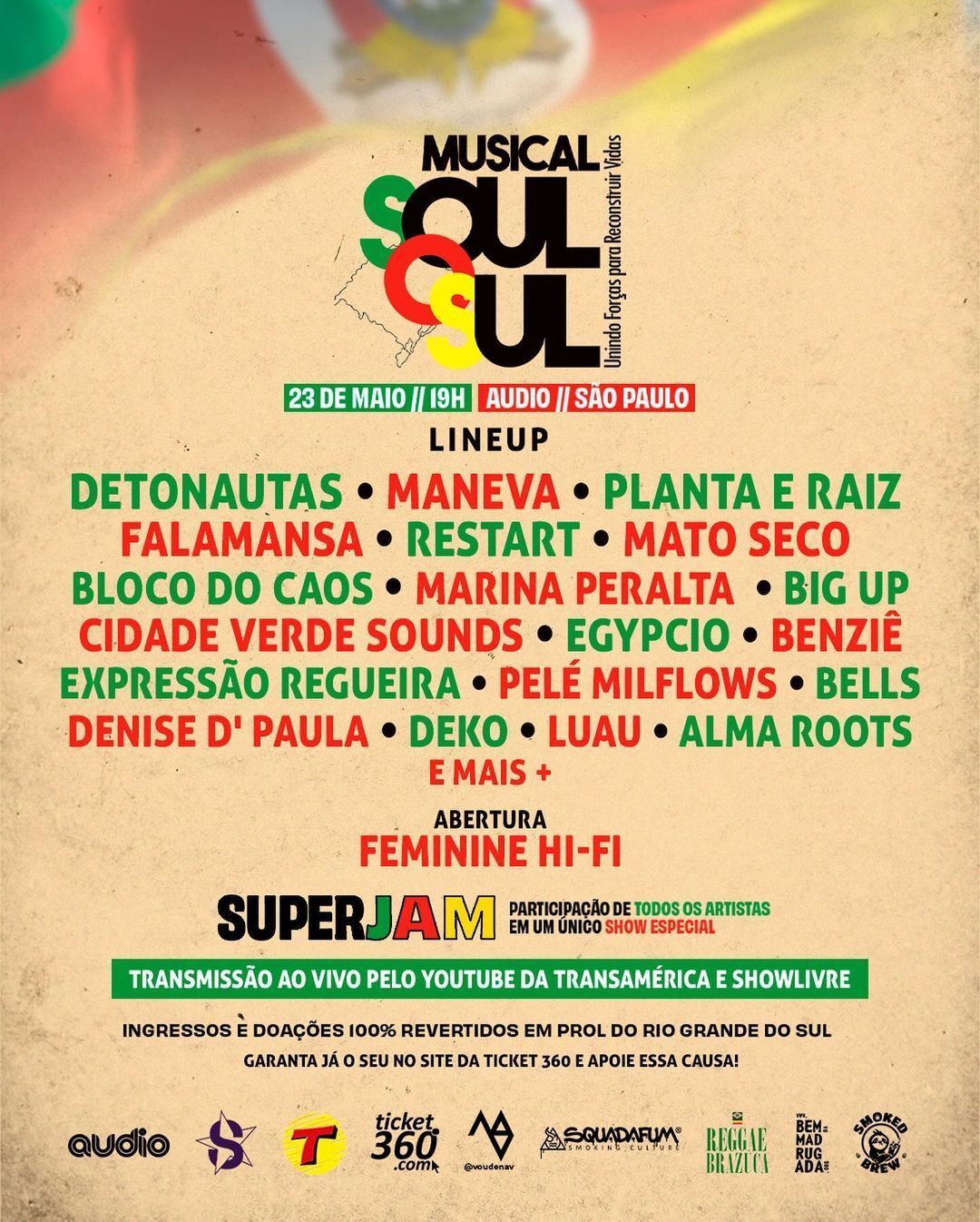 Evento acontece em 23 de maio, em São Paulo / Reprodução/Musical Soul O Sul/Instagram
