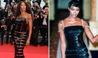 Em Cannes, Naomi Campbell aposta em vestido usado por ela em 1996