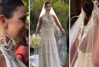 Brasileira usa primeiro vestido de noiva impresso em 3D do mundo