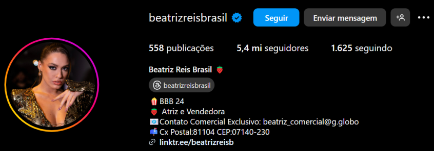 Perfil de Beatriz Reis no Instagram / Instagram/Reprodução