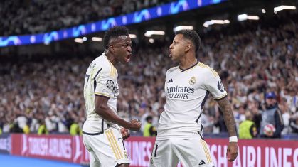 Vinicius Júnior e Rodrygo comemoram gol do Real Madrid