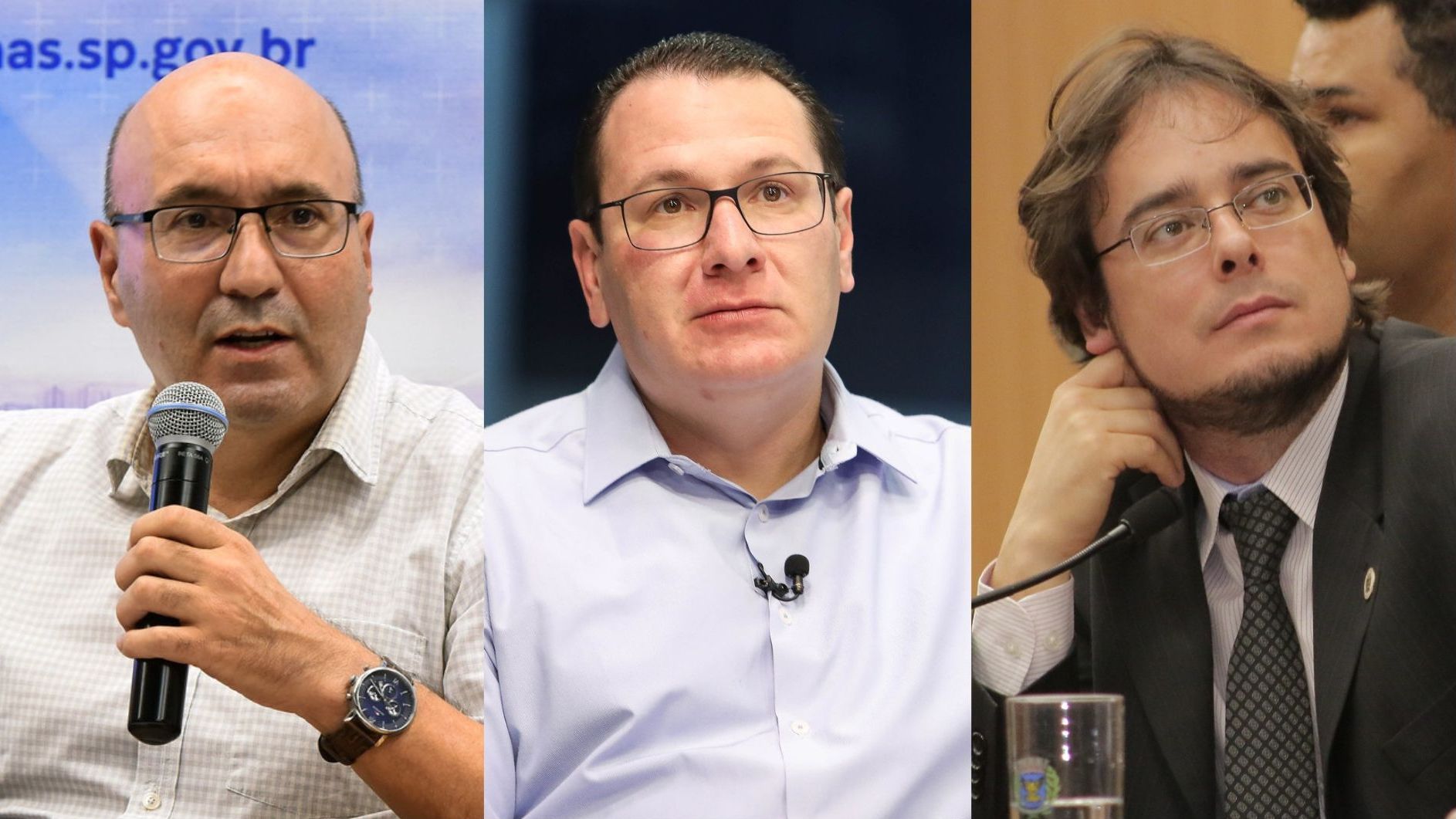 Dário Saadi (Republicanos), Rafa Zimbaldi (Cidadania) e Pedro Tourinho (PT), pré-candidatos à Prefeitura de Campinas (SP)