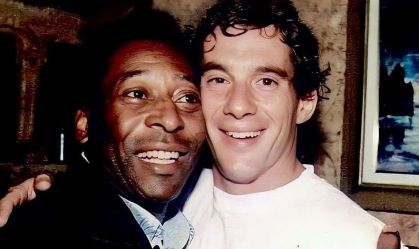 Pelé e Ayrton Senna em foto compartilhada pelo Santos