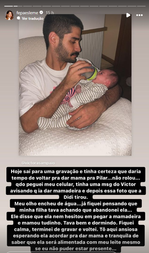 Fernanda Paes Leme confessou que ficou "arrasada" com a primeira vez que sua filha tomou leite na mamadeira / Instagram/Reprodução