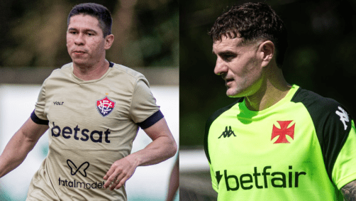 Osvaldo do Vitória (à esq.) e Vegetti, do Vasco (à dir.)